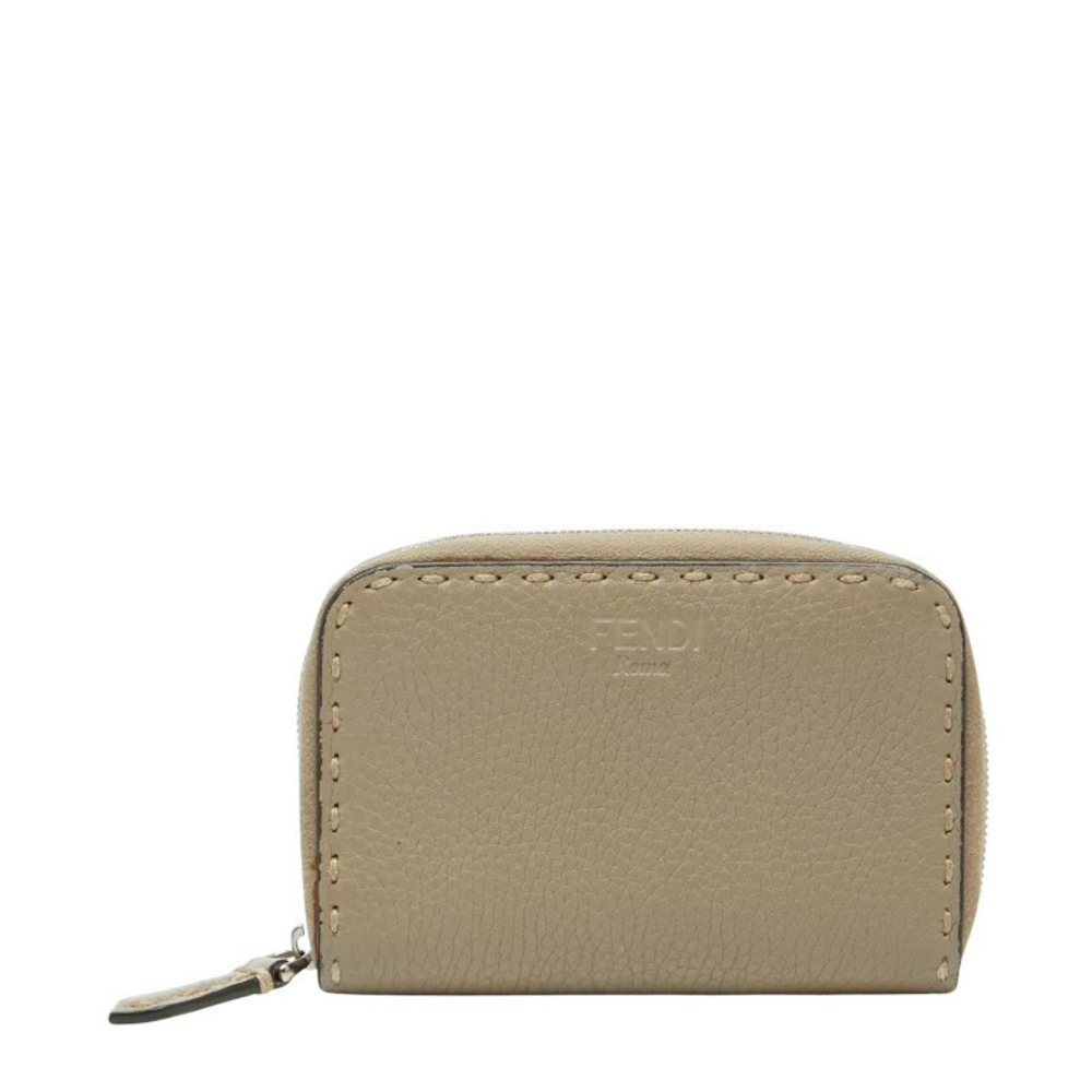 Fendi Selleria coin case Wallet Greige Gray Leather